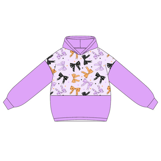 Preorder GT1039 Girls Halloween Bow Purple Hoodie Long Sleeve Top 202505