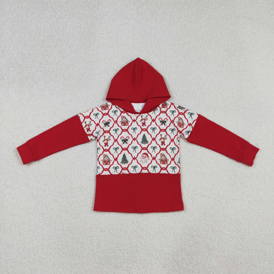 GT1042 Girls Santa Claus Bow Pattern Red Hoodie Long Sleeve Top 202509 RTS