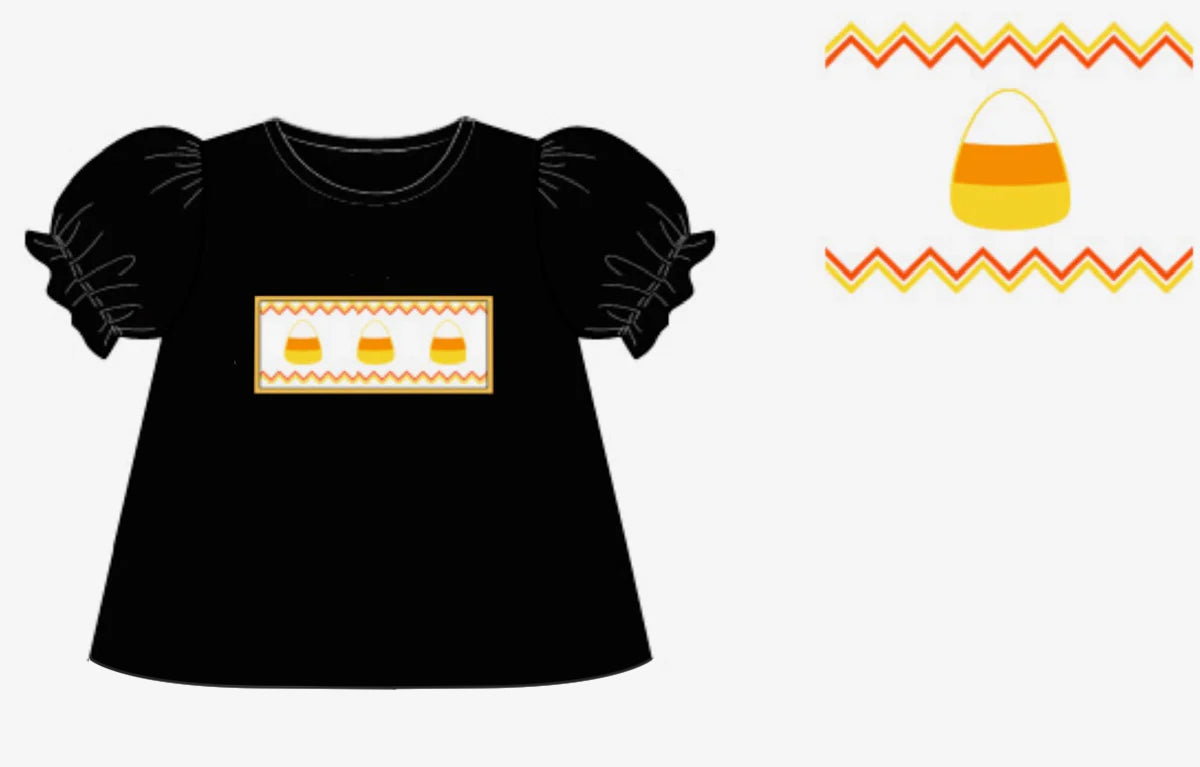 preorder GT1046 Halloween Candy Black Lanterns Short Sleeve Top Shirts Girls Boutique clothes 202505