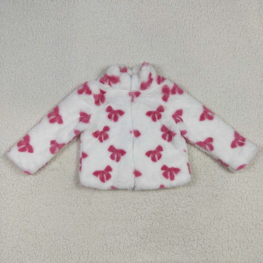 GT1048 Girls Rose Red Bows White Plush Jacket Long Sleeve Top 202506 RTS Free Shipping Over $100