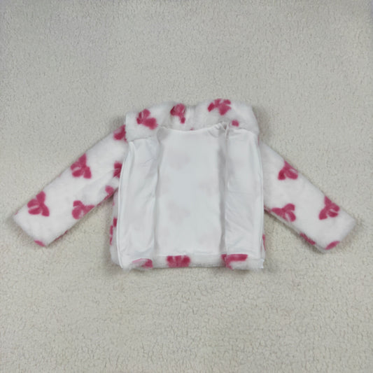 GT1048 Girls Rose Red Bows White Plush Jacket Long Sleeve Top 202506 RTS Free Shipping Over $100