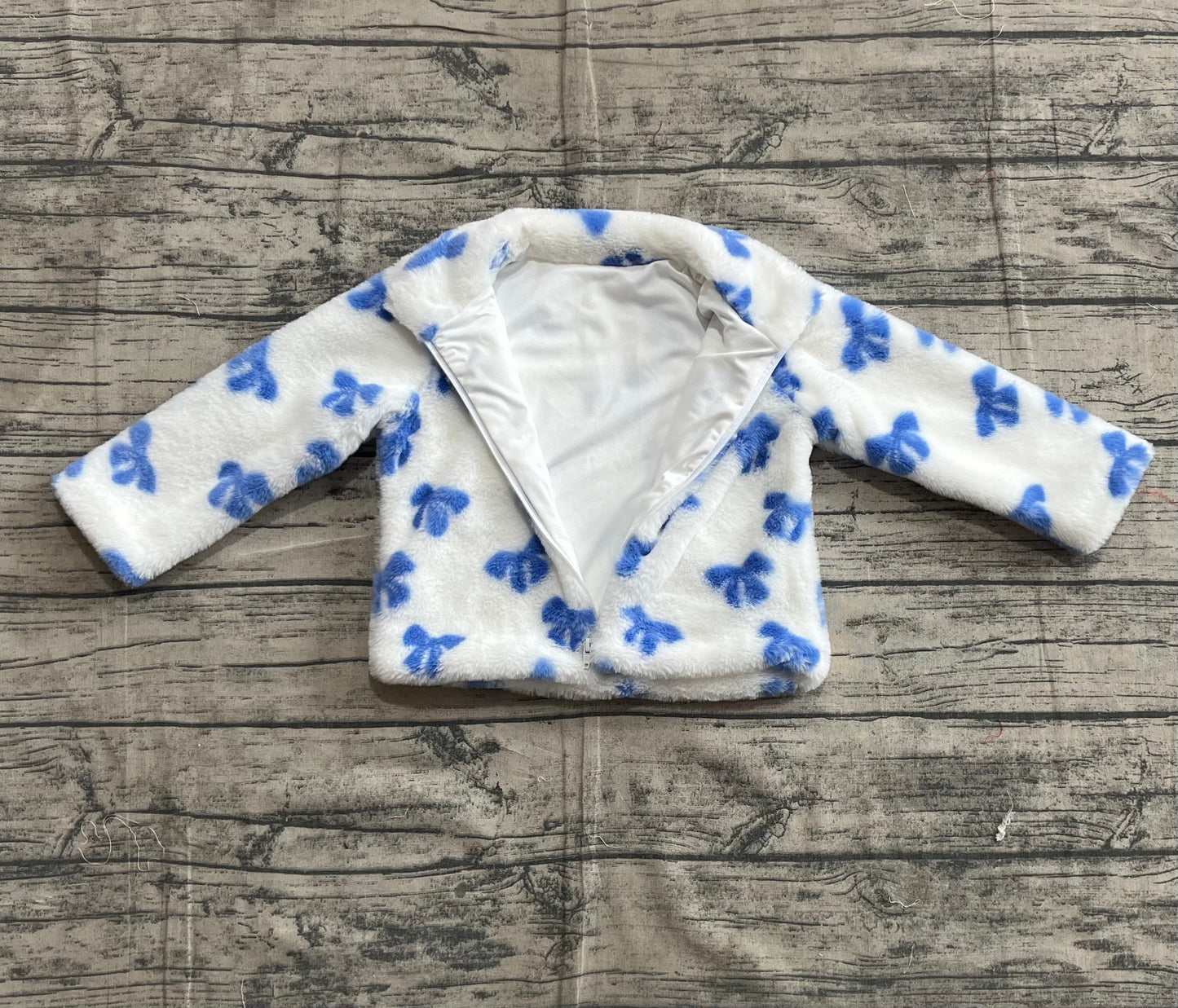 GT1049 Girls White Blue Bows Plush Jacket Long Sleeve Top 202506 RTS Free Shipping Over 2KG