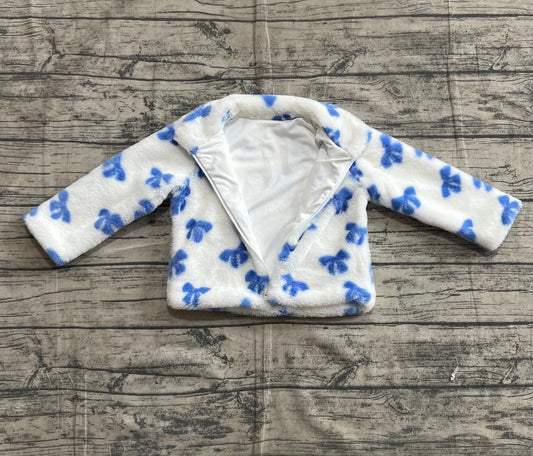GT1049 Girls White Blue Bows Plush Jacket Long Sleeve Top 202506 RTS Free Shipping Over $100