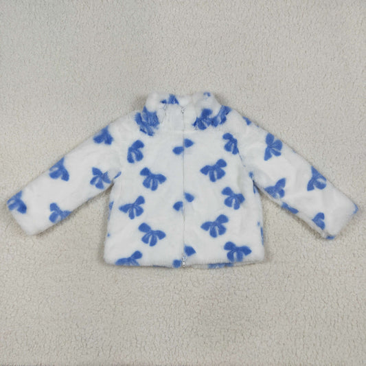 GT1049 Girls White Blue Bows Plush Jacket Long Sleeve Top 202506 RTS Free Shipping Over $100