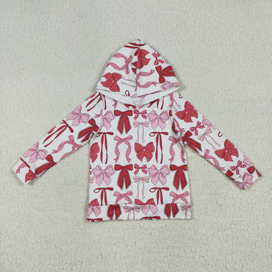 GT1059 Girls Pink Red Bow Hooded Long Sleeve Top 202506 RTS