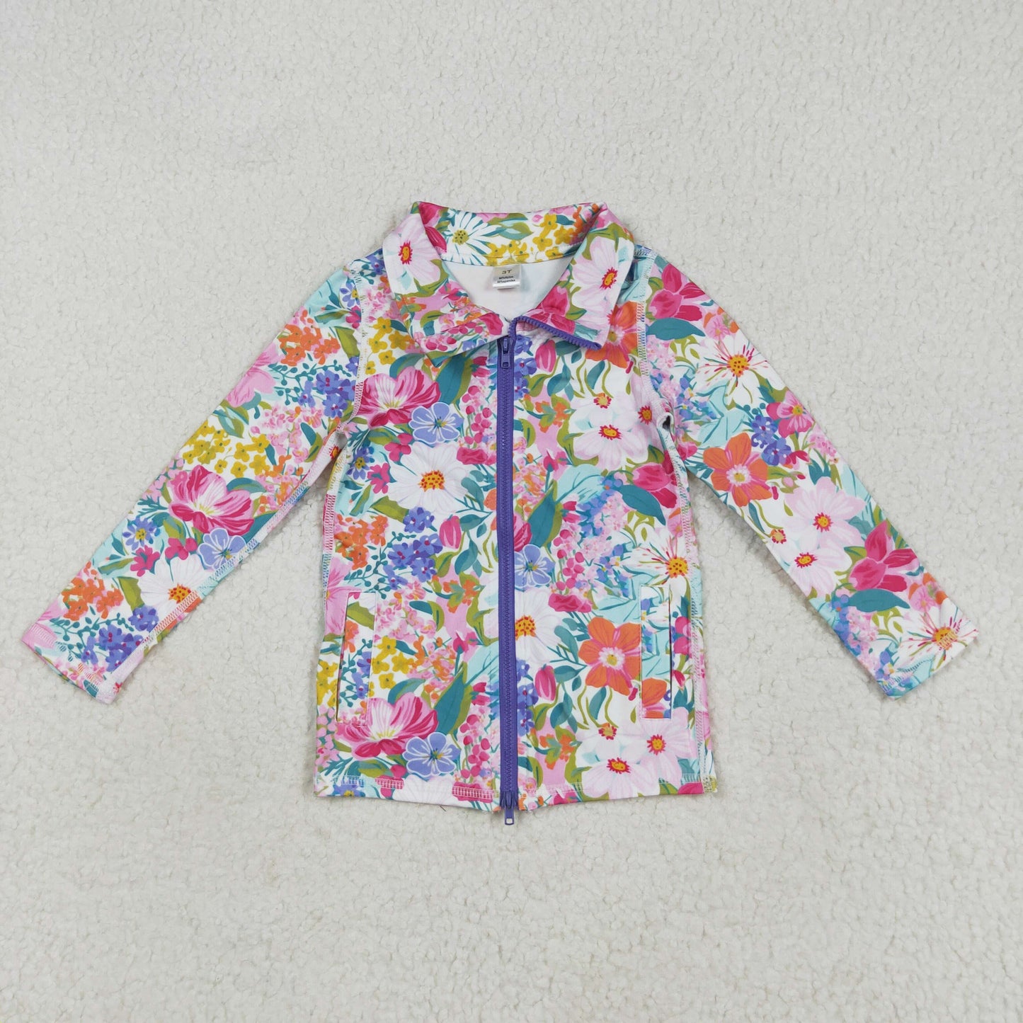 GT1061 Girls Boutique Yoga Clothes Rose Red Flower Stand-Up Zippy Long Sleeve Top 202507 RTS