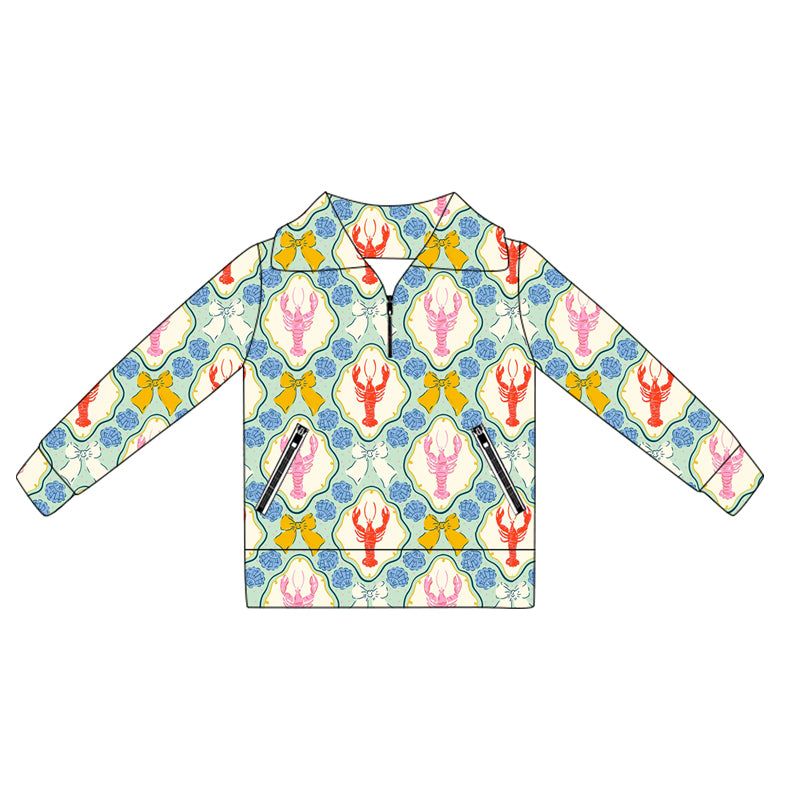 preorder GT1063 Girls Boutique Yoga Clothes Crayfish Bows Stand-Up Zippy Long Sleeve Top 202505