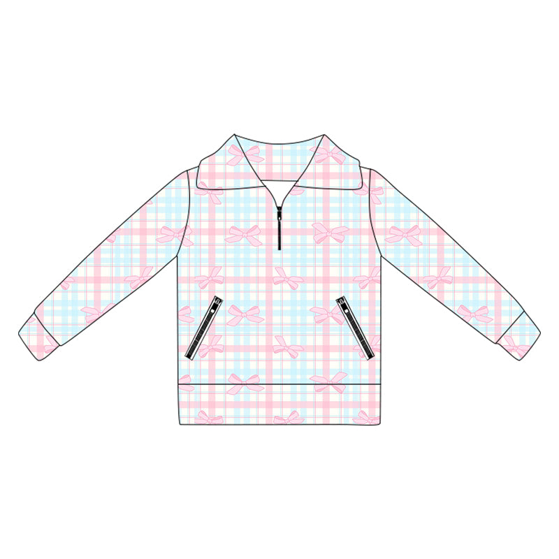 preorder GT1067 Girls Boutique Yoga Clothes Bows Pink Blue Stand-Up Zippy Long Sleeve Top 202505