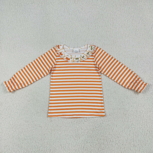 GT1074 Girls Boutique Orange Stripe Ruffle Long Sleeves Top 202507 RTS