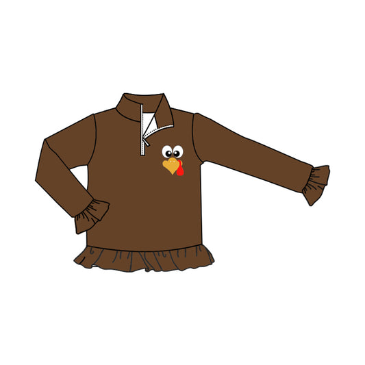 Preorder GT1076 Girls Boutique Turkey Brown Ruffle Long Sleeves Top 202506