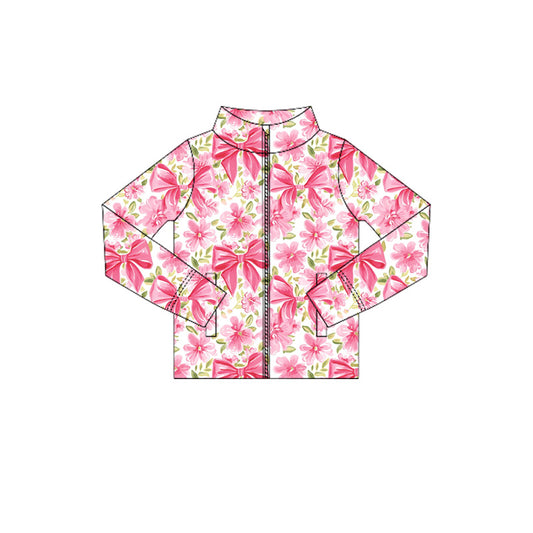 preorder GT1078 Girls Boutique Yoga Clothes Pink Flower Bows Zippy Long Sleeve Top 202506