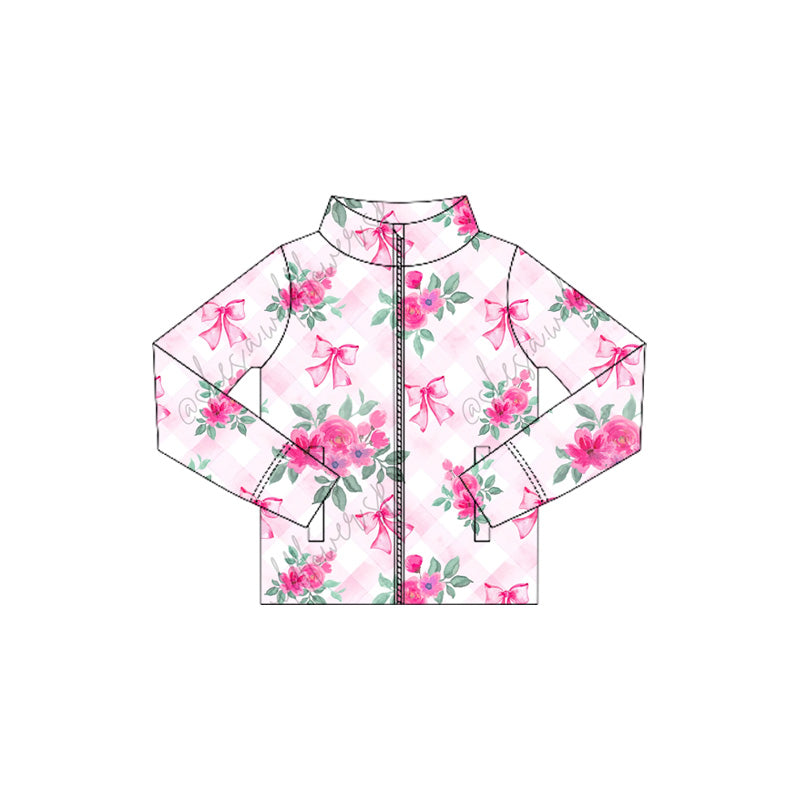 preorder GT1081 Girls Boutique Yoga Clothes Flower Pink Zippy Long Sleeve Top 202506