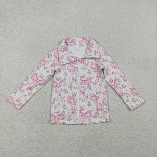 GT1082 Girls Boutique Yoga Clothes Floral Bows Pink White Zippy Long Sleeve Top 202510 RTS