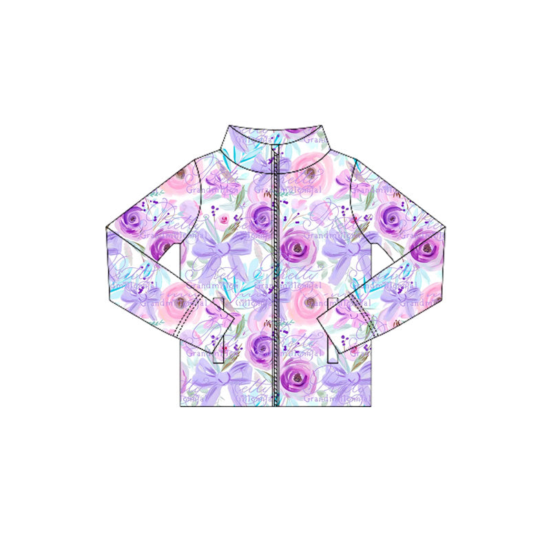 preorder GT1083 Girls Boutique Yoga Clothes Flower Leaf Blue Purple Zippy Long Sleeve Top 202506