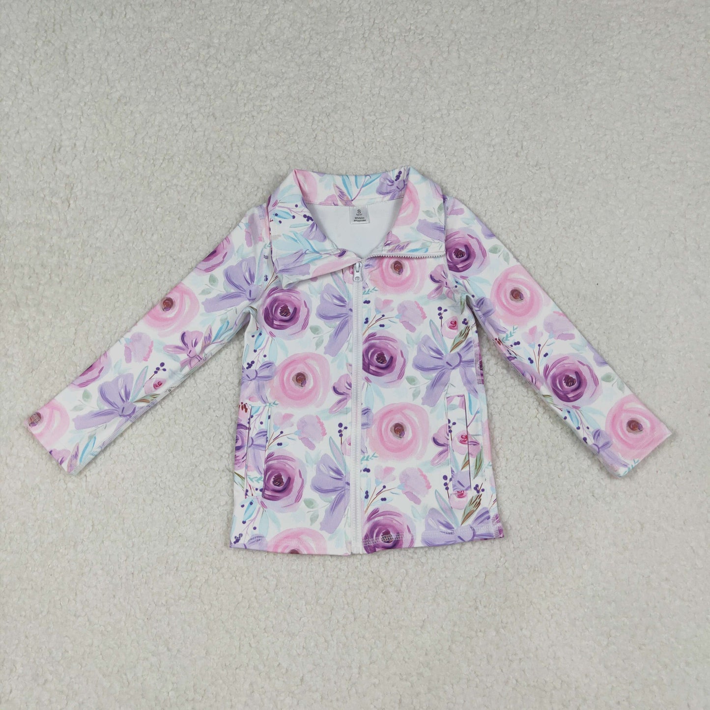 GT1083 Girls Boutique Yoga Clothes Flower Leaf Blue Purple Zippy Long Sleeve Top 202510 RTS