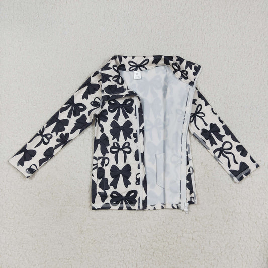 GT1084 Girls Boutique Yoga Clothes Black Bows Stand-Up Zippy Long Sleeve Top 202507 RTS