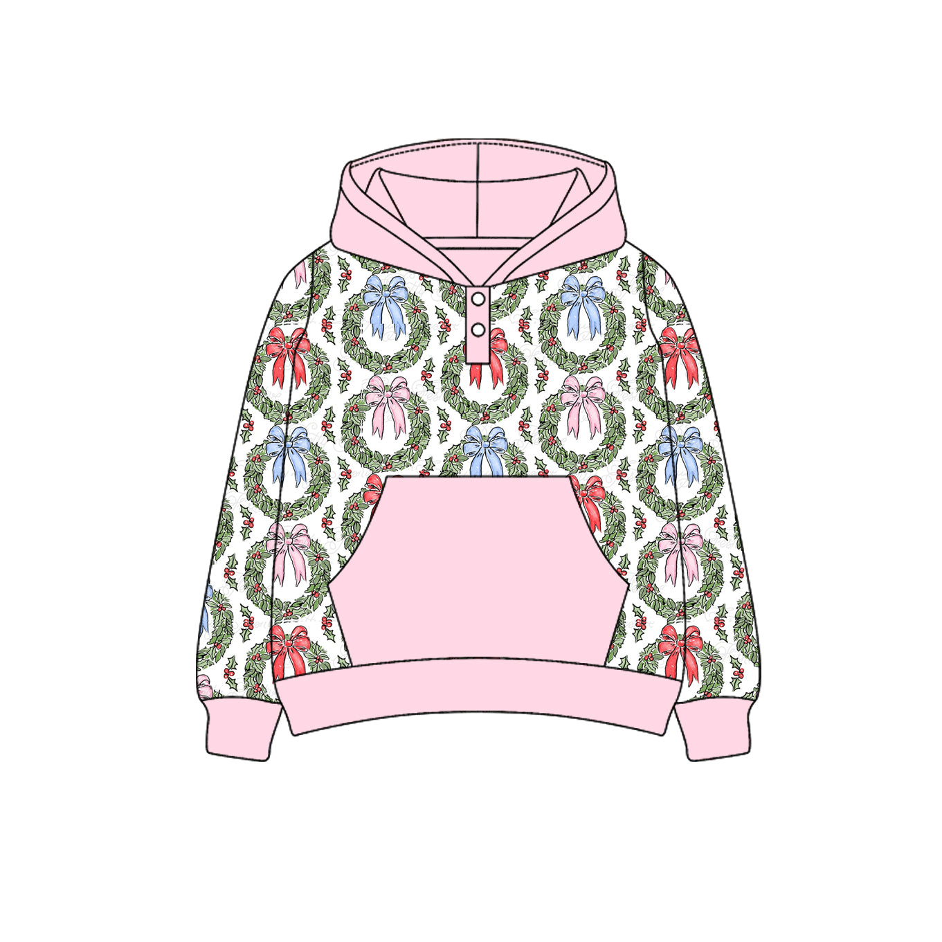 Preorder GT1085 Girls Boutique Garland Bow Pink Hooded Long Sleeves Top 202506