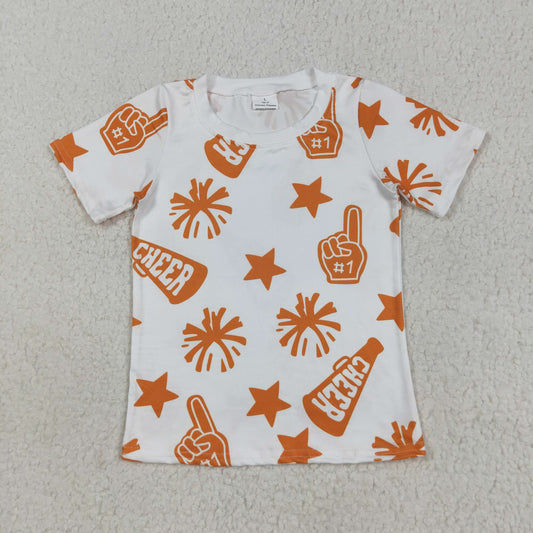 GT1090 4th of July Star Cheer Orange Short Sleeve Top Shirts Girls Boutique clothes  202507 RTS