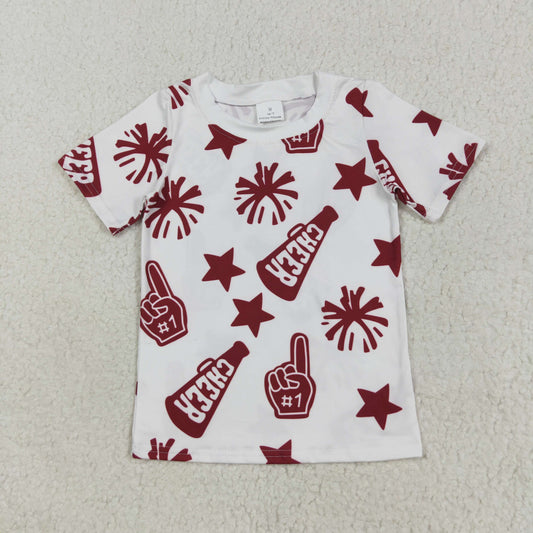 GT1093 4th of July Star Cheer Dark Red Short Sleeve Top Shirts Girls Boutique clothes  202507 RTS