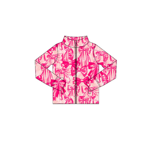 preorder GT1095 Girls Boutique Rose Red Bows Yoga Zip-Up Long Sleeve Top 202506