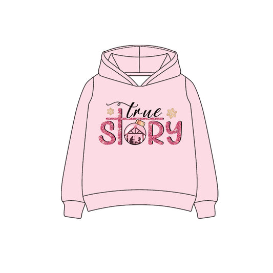 Preorder GT1098 Girls Boutique story Jesus Christmas Pink Hooded Long Sleeves Top 202506