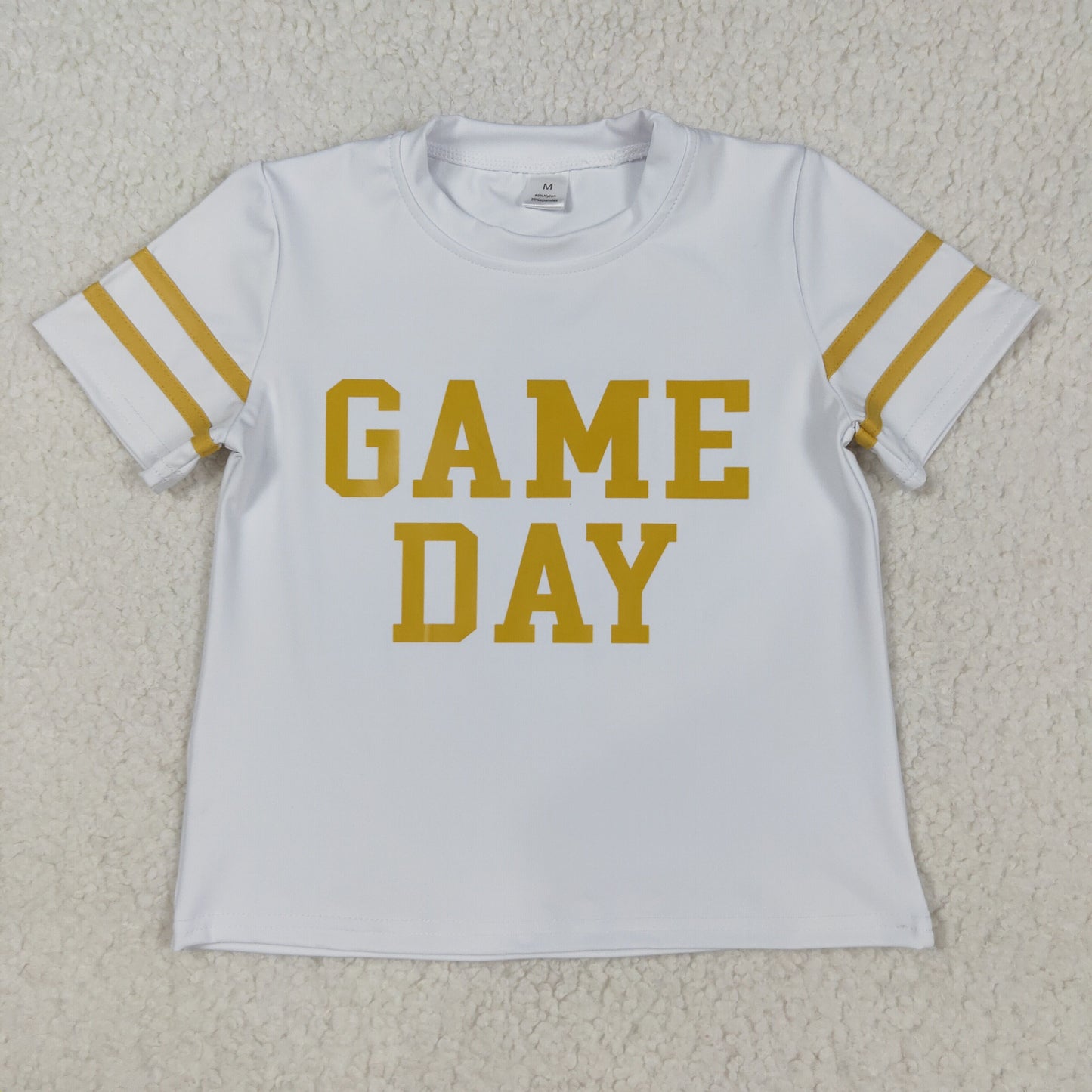 GT1101 Offset Print Girls Boutique Game Day Stripe White Yellow Yoga Short Sleeve Top 202508 RTS