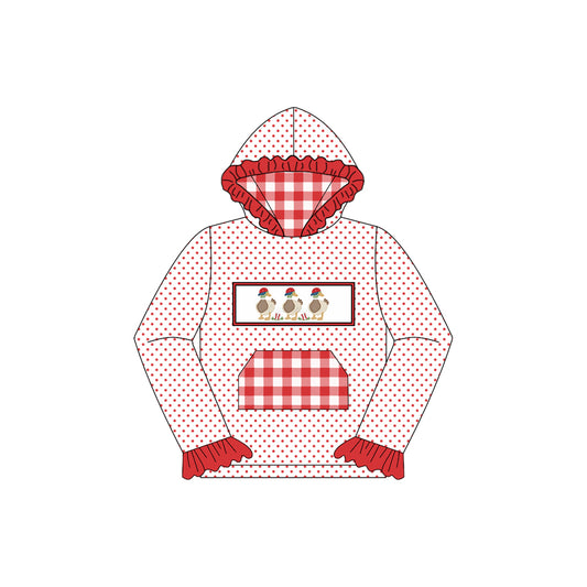 Preorder GT1107 Girls Boutique Hat Duck Red Plaid Pocket Polka Dot Lace Hooded Long Sleeve Top 202507