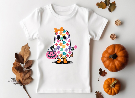preorder GT1110 Halloween Ghost Pumpkin Girls White Short Sleeve Top 202507