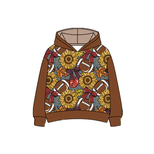 preorder GT1113 Rugby Sunflower Bow Pattern Brown Hooded Long Sleeve Girls Top 202507