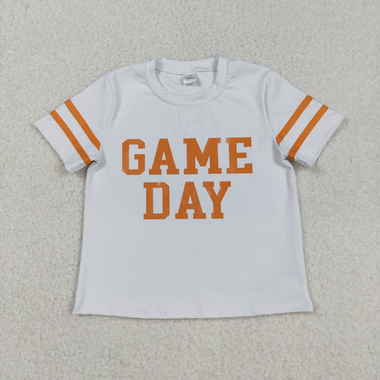 GT1116 Girls Boutique Offset Print Game Day Orange Stripe White Yoga Short Sleeve Top 202509 RTS