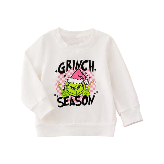 preorder GT1131 Christmas Grinch White Long Sleeve Girls Top 202507