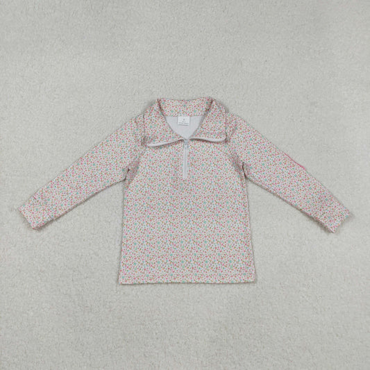 GT1145 Floral Pink Zippy Collar Long Sleeve Girls Tops 202509 RTS