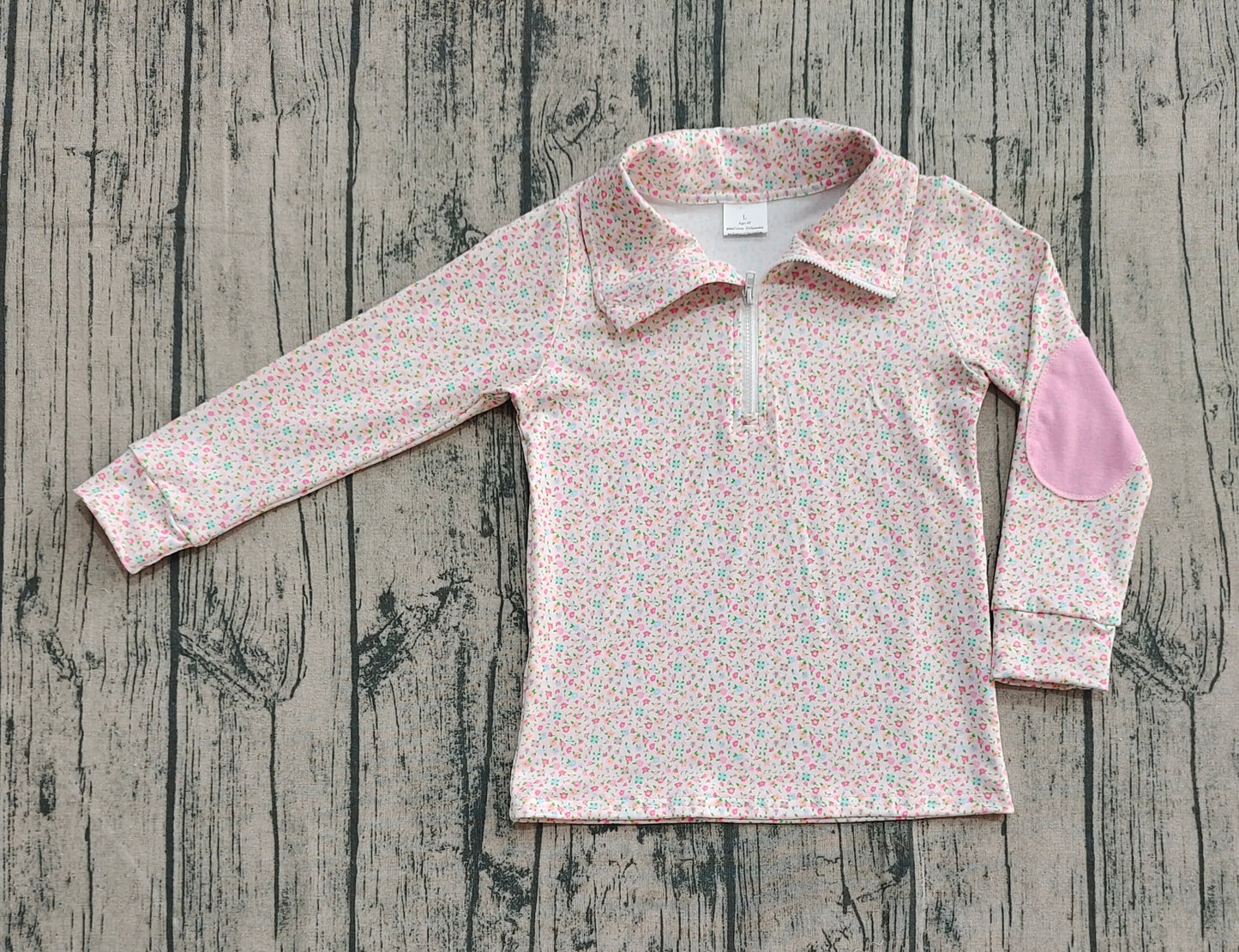 Preorder GT1145 Floral Pink Zippy Collar Long Sleeve Girls Tops 202508