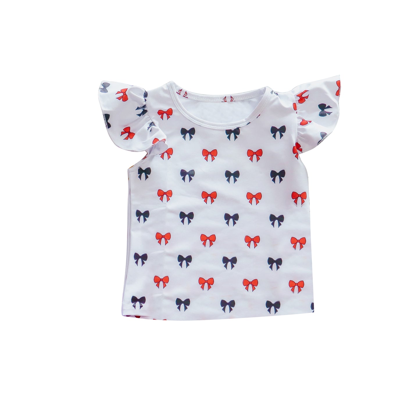 Preorder GT1148 Red Blue Bows White Flying Sleeve Girls Shirts 202508
