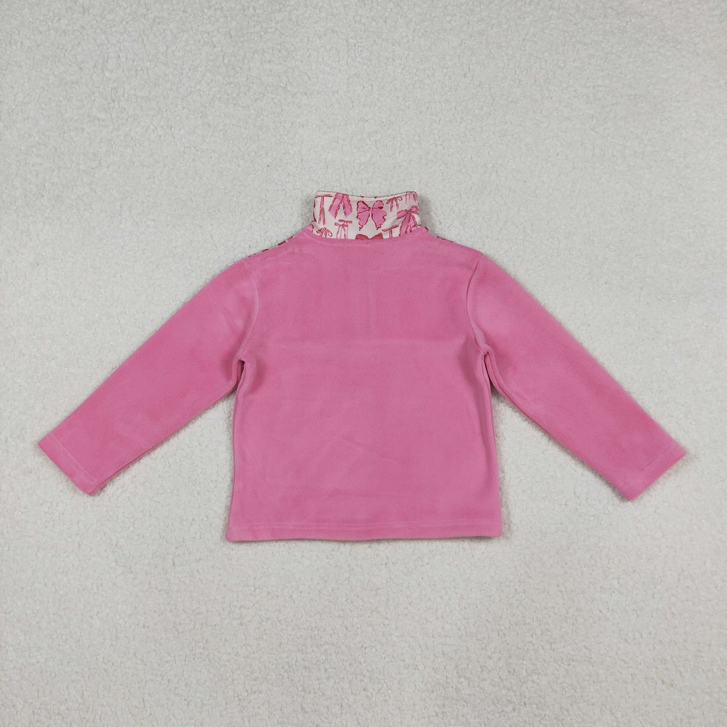 GT1149 Bows Pattern Pink Plush Zippy Collar Long Sleeve Girls Tops 202509 RTS
