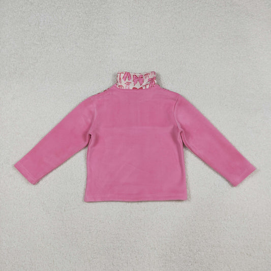 GT1149 Bows Pattern Pink Plush Zippy Collar Long Sleeve Girls Tops 202509 RTS