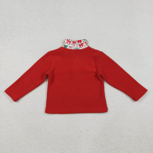 GT1150 Bows Pattern Red Plush Zipper Collar Long Sleeve Girls Tops 202510 RTS