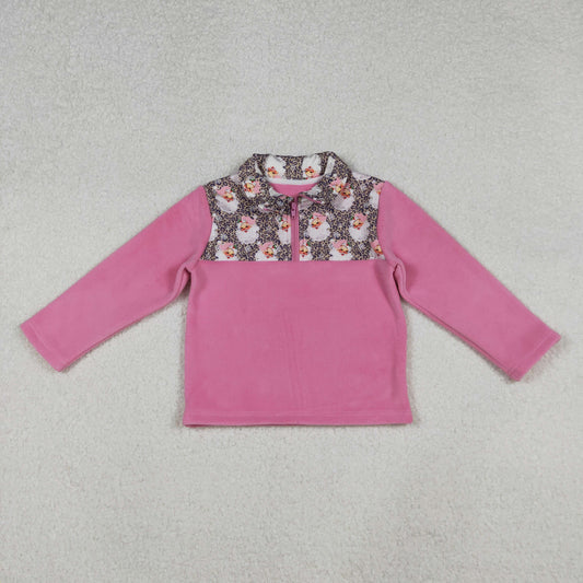 GT1151 Leopard Santa Claus Pink Plush Zippy Collar Long Sleeve Girls Tops 202509 RTS