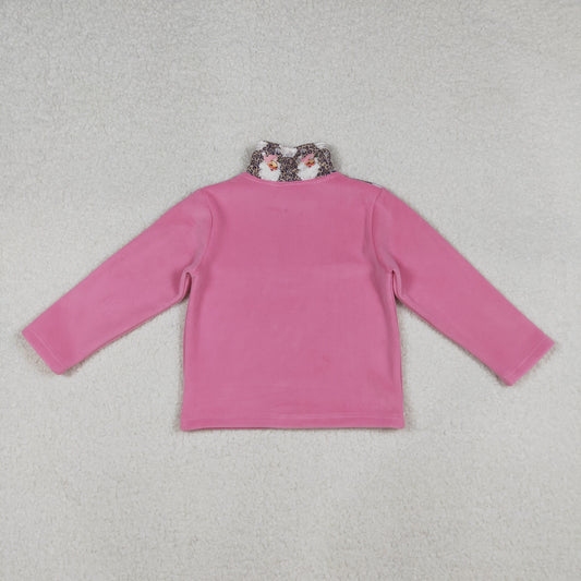 GT1151 Leopard Santa Claus Pink Plush Zippy Collar Long Sleeve Girls Tops 202509 RTS