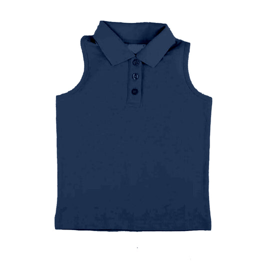 preorder GT1159 Girls Boutique Pure Navy Blue Polo Sleeveless Yoga Top 202508