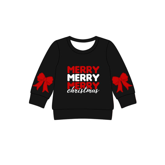 Preorder GT1160 Merry Christmas Black Long Sleeve Girls Tops 202508