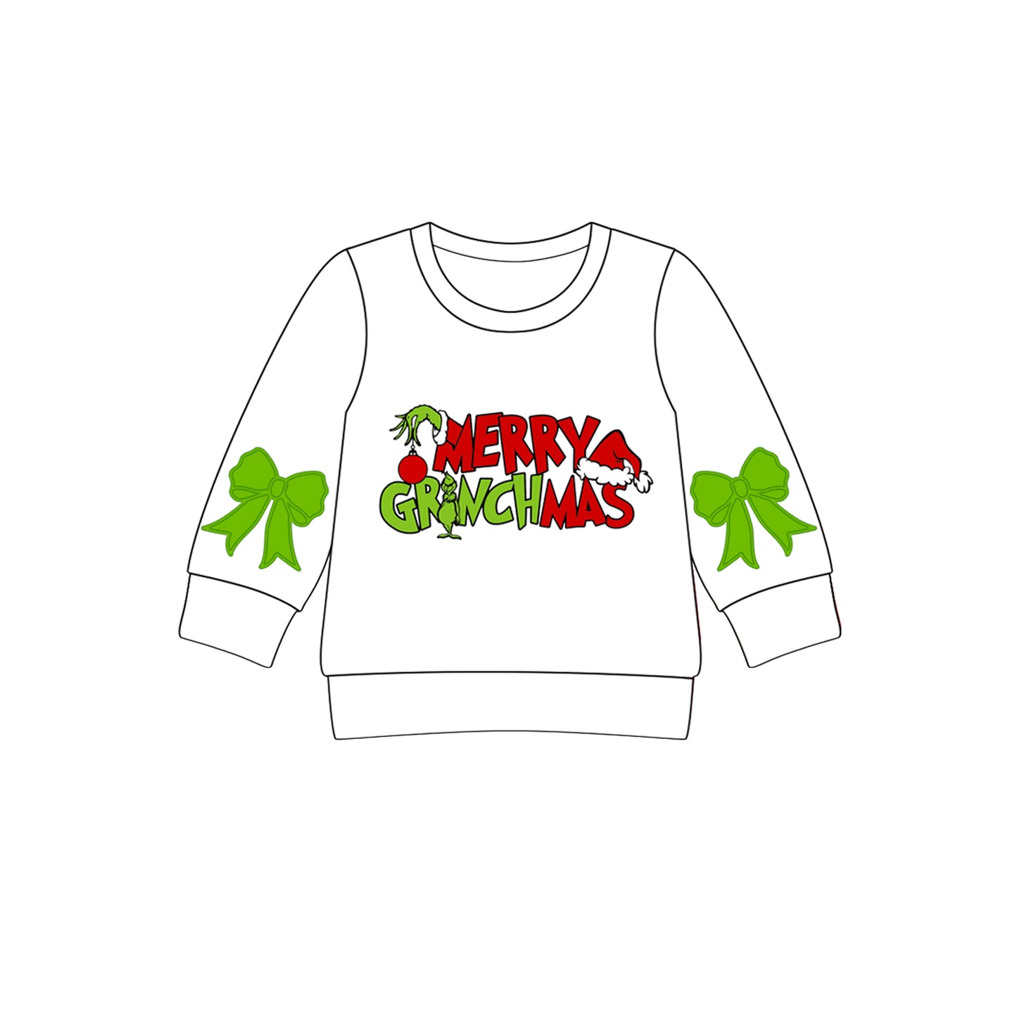 Preorder GT1162 Merry Christmas White Long Sleeve Girls Tops 202508