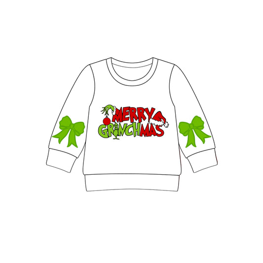 Preorder GT1162 Merry Christmas White Long Sleeve Girls Tops 202508