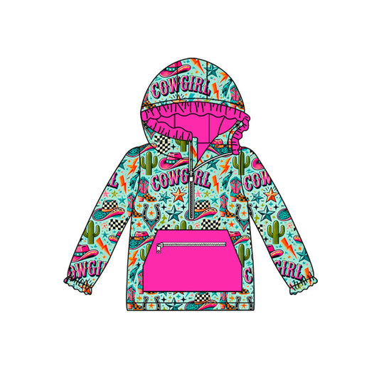 Preorder GT1166 Hat Cactus Cowgirl Hooded Rose Red Ruffle Long Sleeve Girls Tops 202508