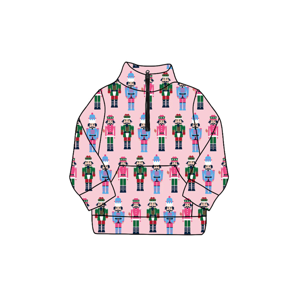 Preorder GT1169 Christmas Nutcracker Pink Zipper Collar Long Sleeve Girls Tops 202508