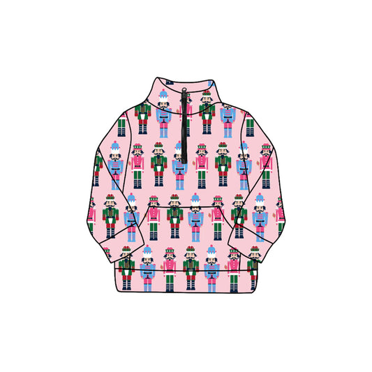 Preorder GT1169 Christmas Nutcracker Pink Zipper Collar Long Sleeve Girls Tops 202508