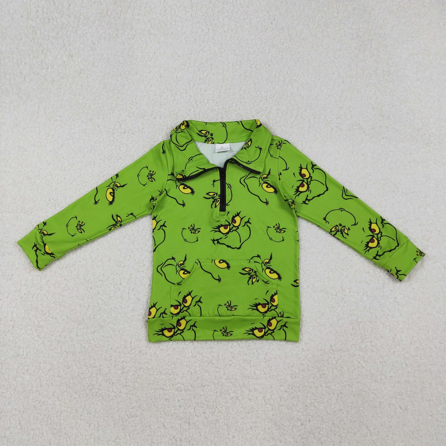 GT1170 Christmas Grinch Green Zipper Collar Long Sleeve Girls Tops 202509 RTS
