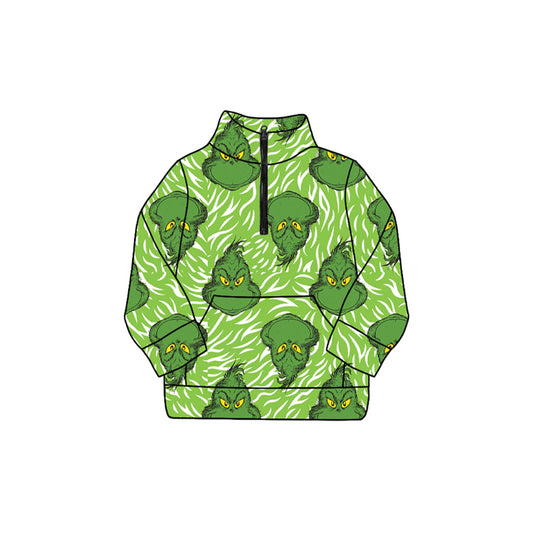 preorder GT1171 Christmas Grinch Green Zipper Collar Long Sleeve Girls Top 202508