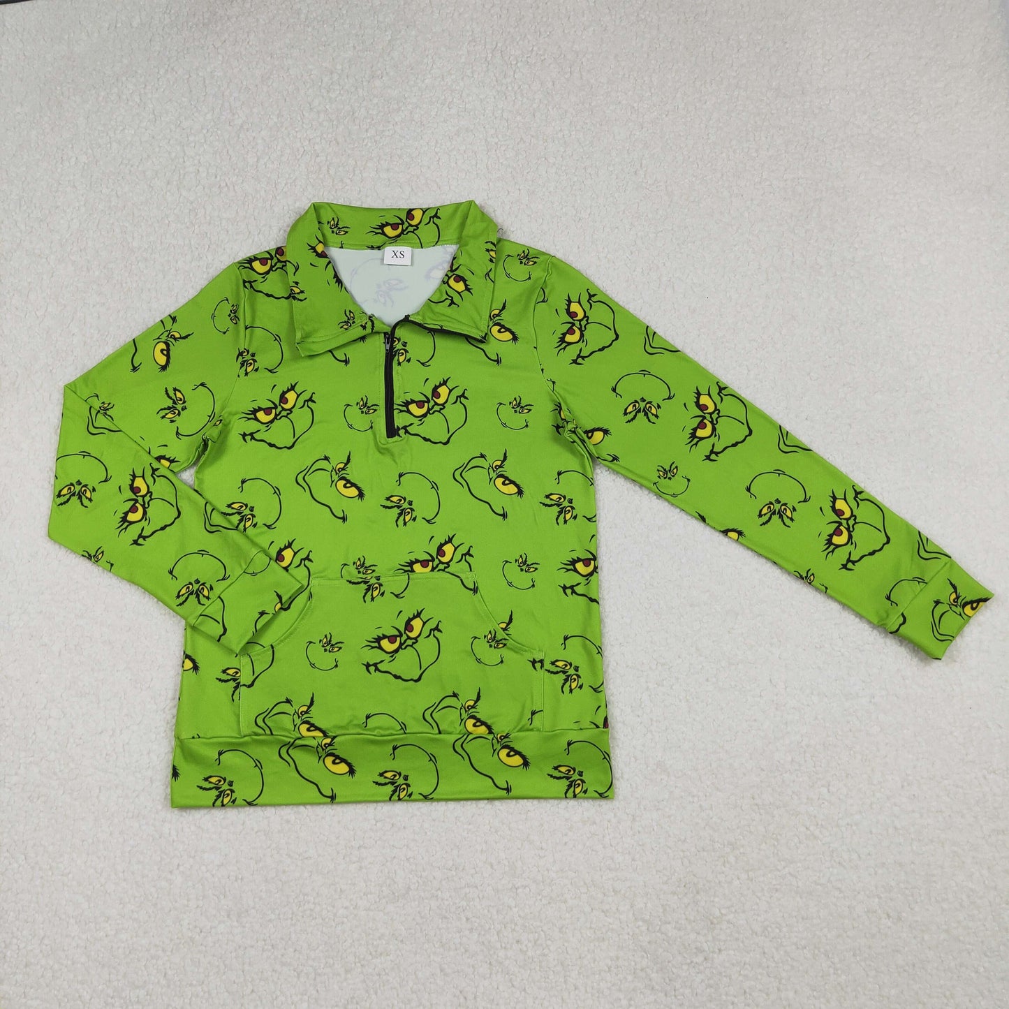 GT1173 Adult female Christmas Grinch Green Zipper Collar Long Sleeve Top 202509 RTS