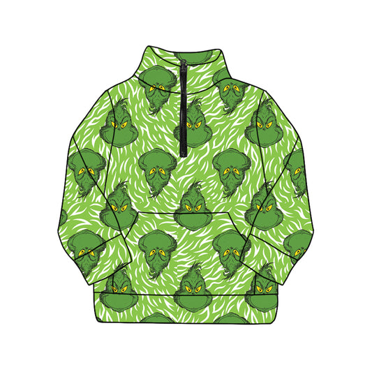 GT1174 preorder Adult female Christmas Grinch Green White Zipper Collar Long Sleeve Top 202508